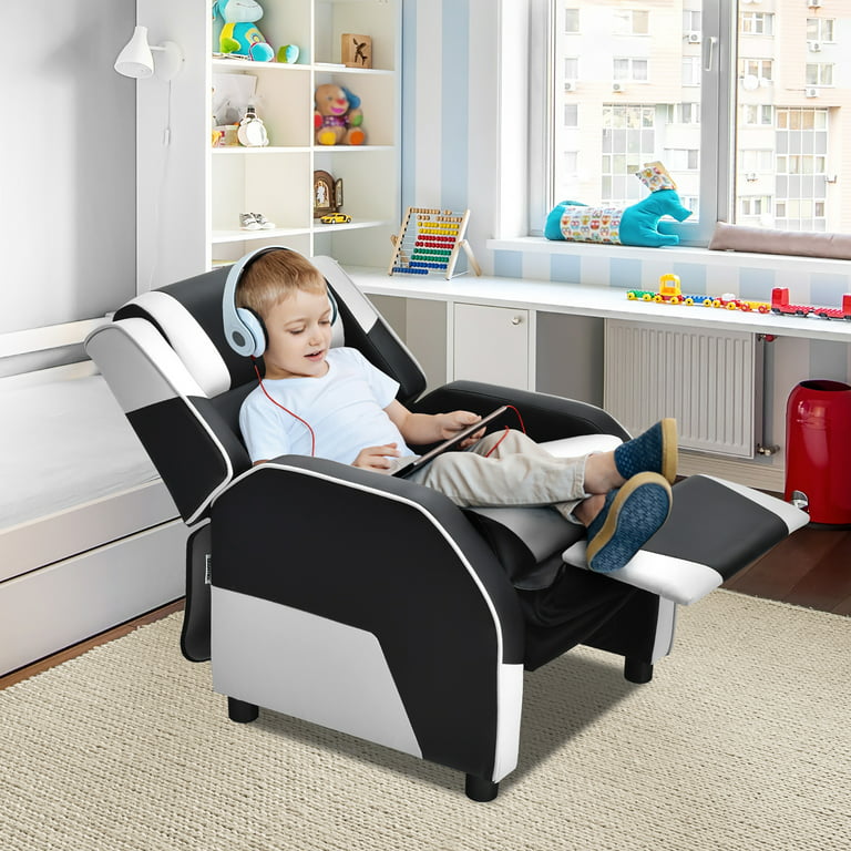 Costway Kids Youth Gaming Sofa Recliner w/Headrest & Footrest PU Leather  White