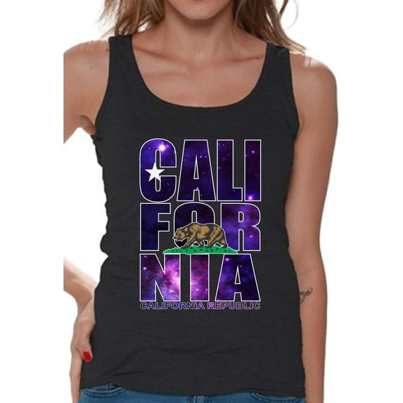 Awkward Styles California Republic Galaxy Tank Top for Women California Galaxy Tank Tops Cali Tank Women's Cali Sleeveless Shirt California Fitness Tshirt Gifts from California