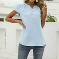 thumbnail image 4 of Yuyuzo Chiffon Tops ForWomen Notch V Neck Puff Short Sleeve Solid Color Flowy Breathable Tunic Tops, 4 of 5