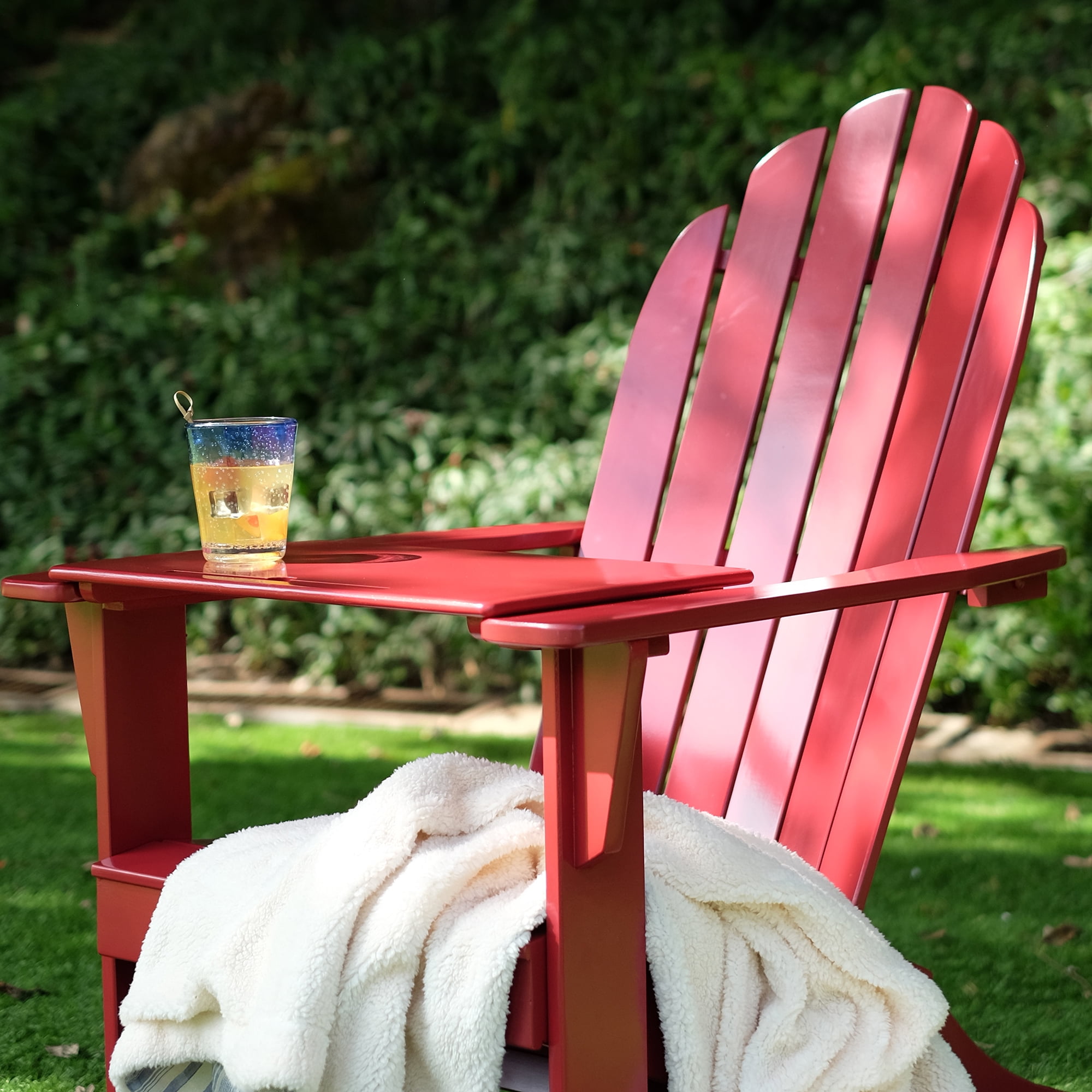 Alston Solid Wood Outdoor Adirondack Chair - Free Tray Table, Red