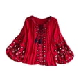 thumbnail image 2 of Blusa bordada con mangas globo para mujer, camisa étnica para viajes, fiestas y compras. Rojo, 2 of 9
