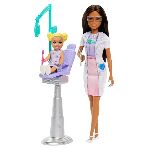 Barbie Dentist Doll with Brunette Fashion Doll, 1 Kid Doll, Medical Doctor Furniture & Accessories