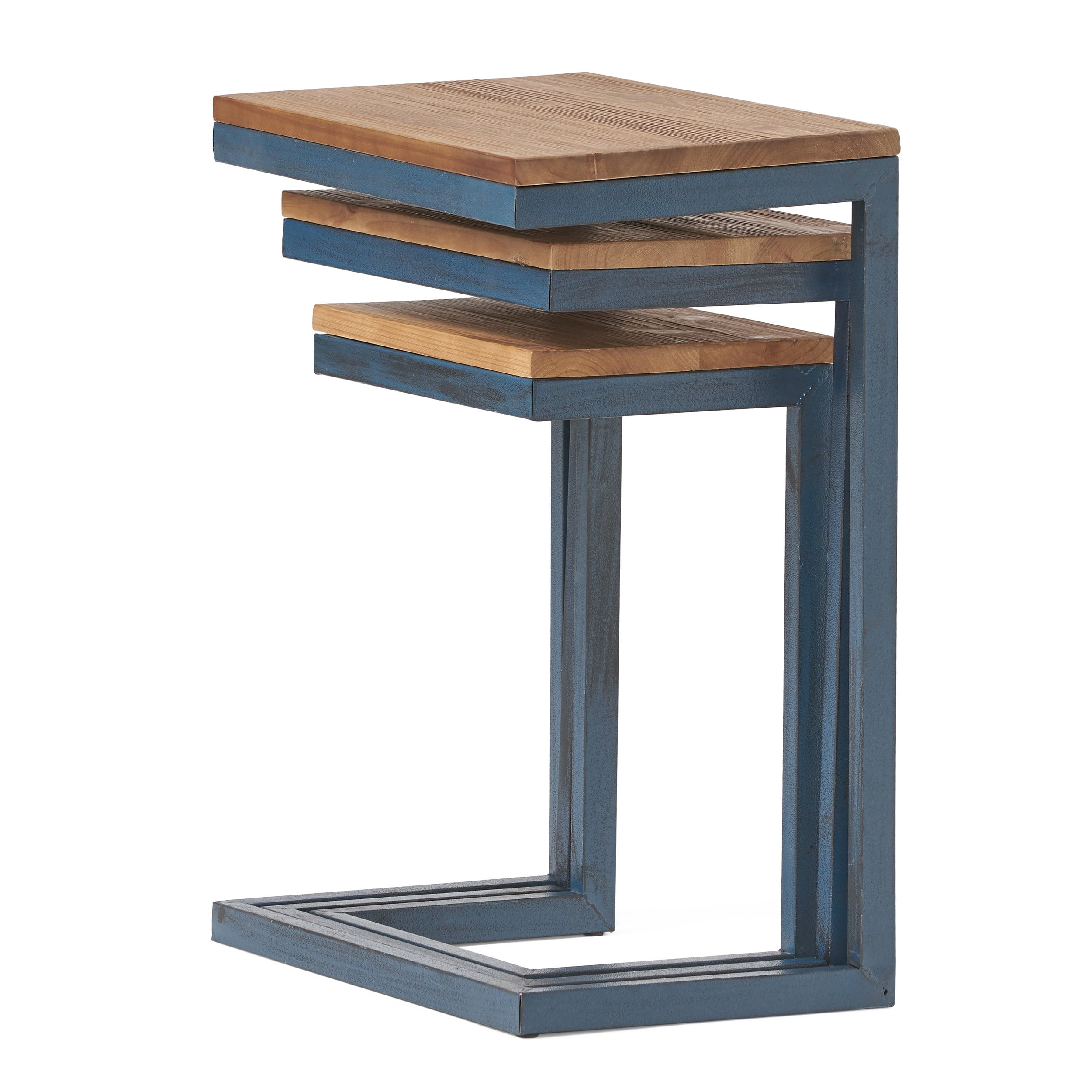 Set of 3 Nesting Tables 18.25 Inch, Modern Industrial Firwood and Iron Frame Side Tables for Living Room, Black