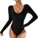 thumbnail image 1 of Body Básico de Cuello en V para Mujer, de Canalé y Larga, para Otoño. Negro XS, 1 of 9