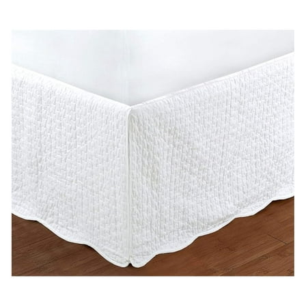 White Quilted Bed Skirt Dust Ruffle Matelasse Tailored 16" Drop (King)