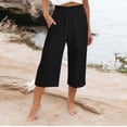 thumbnail image 2 of JIAYUE Women's Pants Solid Color Calf Length Loose High Waist Pocket Comfortable Everyday Wear Trendy Bottoms For Women, 2 of 6
