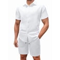 thumbnail image 2 of Men'S Waffle Knit 2-Piece Outfit with Button Down Shirt and Shorts for Summer White XXL, 2 of 6