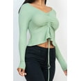 thumbnail image 4 of Ribbed Drawstring Front Long Sleeve Peplum Top, 4 of 5