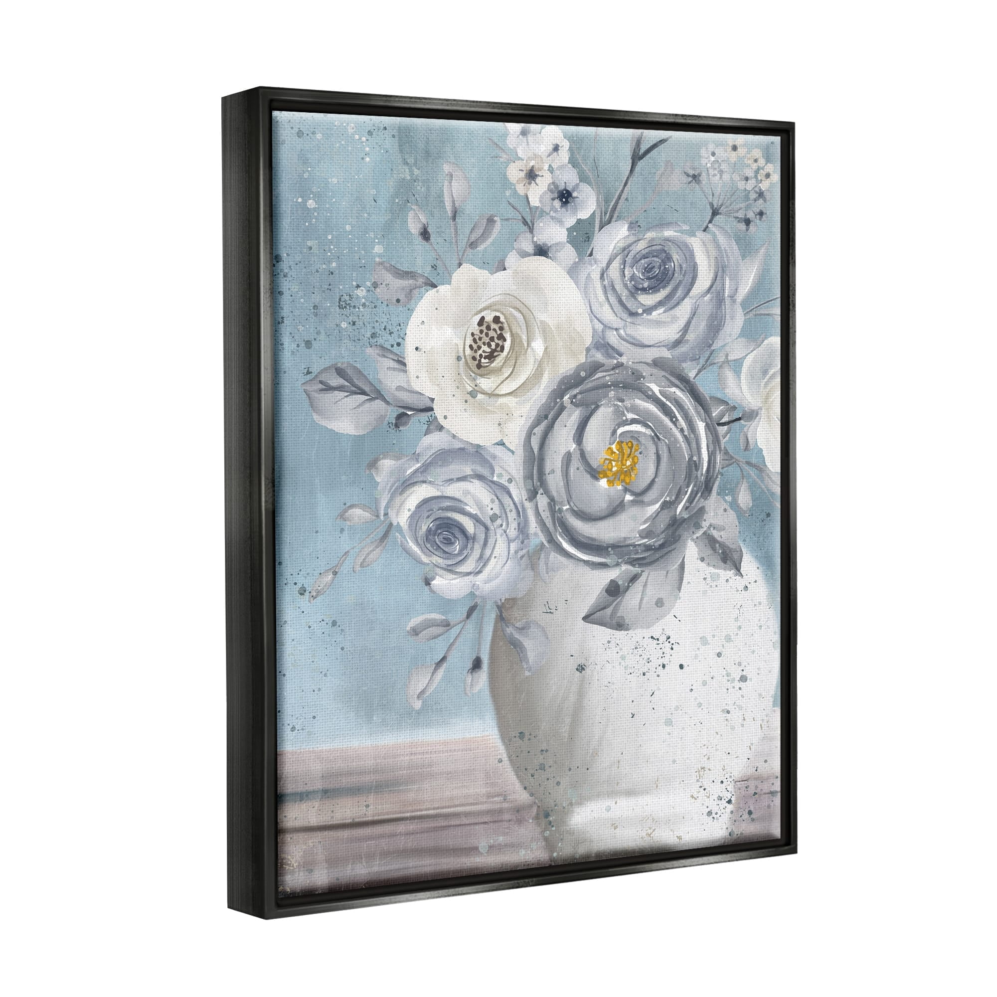 Stupell Industries Speckled Flower Arrangement Vase Varied Full Blooms Painting Metallic Gold Floating Framed Canvas Print Wall Art, Design by Kim Allen