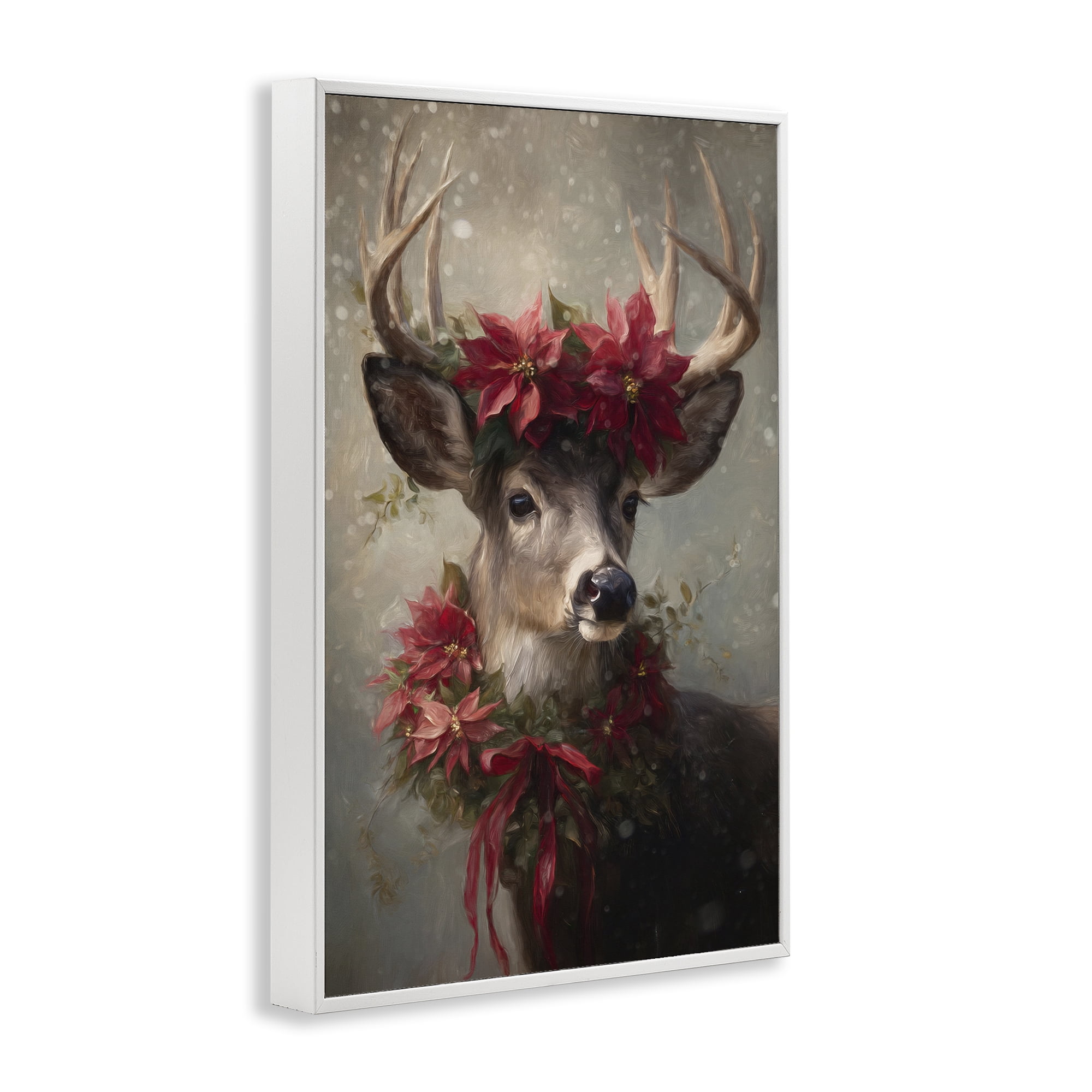 Stupell Industries Poinsettia Christmas Deer White Framed Giclee Art, design by Tina LeCour