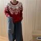 thumbnail image 4 of Otoño Invierno Navidad suéter grueso de punto mujeres suelto cuello redondo pulóver Vintage moda prendas de punto Tops, 4 of 5