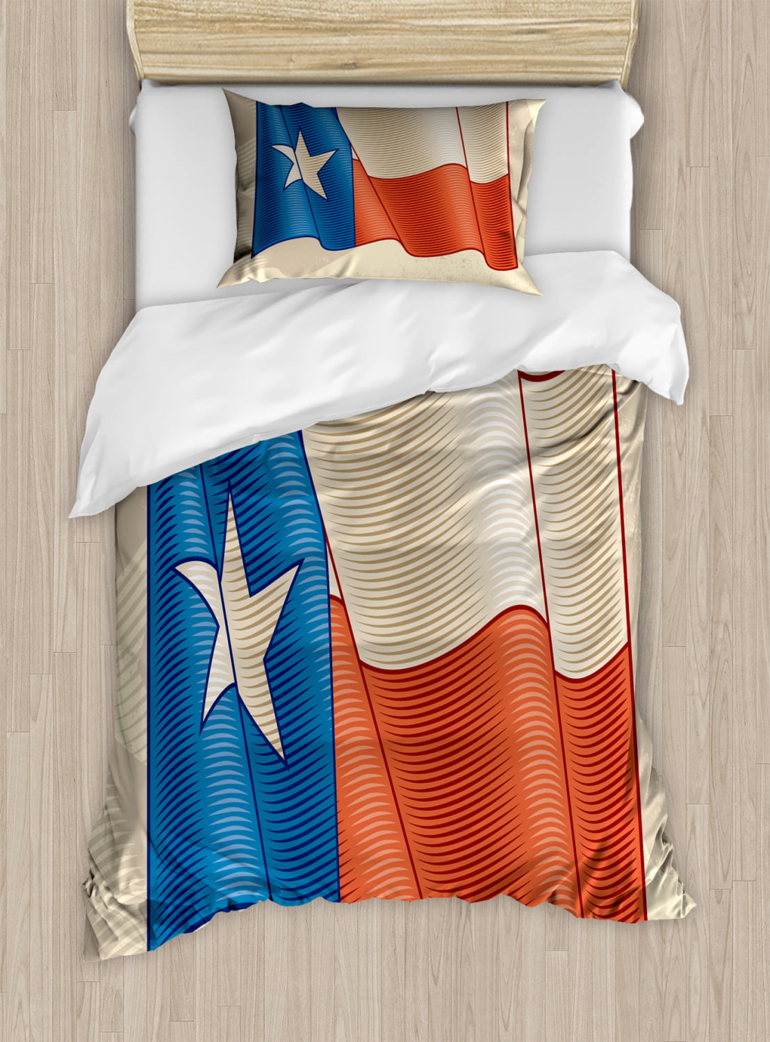 White Blue Decorative Quilted 3 Piece Coverlet Set with 2 Pillow Shams Lunarable Western Bedspread King Size Texas State Flag Painted on Crocodile Snake Skin Patriotic Emblem Image