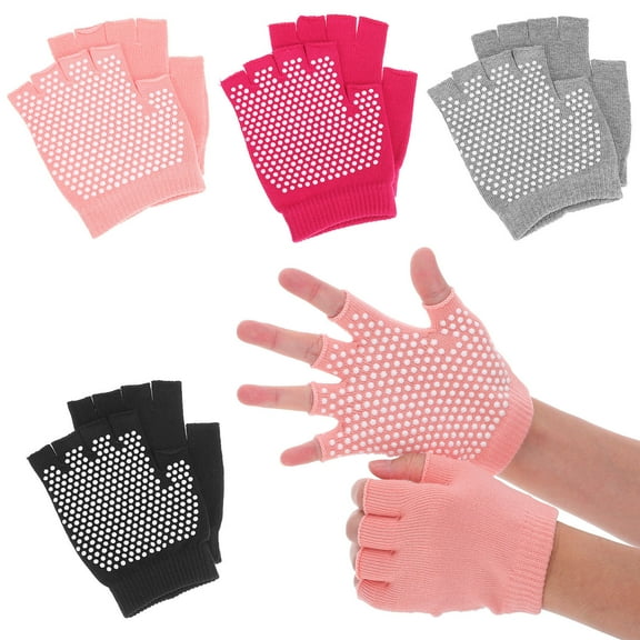 Baluue 4 Pairs of Grip Gloves Women Black No Finger Design