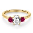 thumbnail image 3 of Gem Stone King 10K Yellow Gold White Created Sapphire and Red Created Ruby Engagement Ring for Women | 1.50 Cttw | Oval 7X5MM | Gemstone September Birthstone | Size 7, 3 of 6