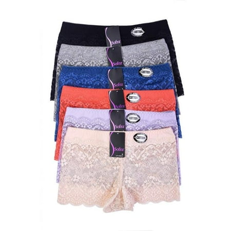 Medium Hipster - Sofra IN-LP1458CH-MD Womens Cotton Lace Hipster Panty, Assorted Color - Medium - Pack of 12