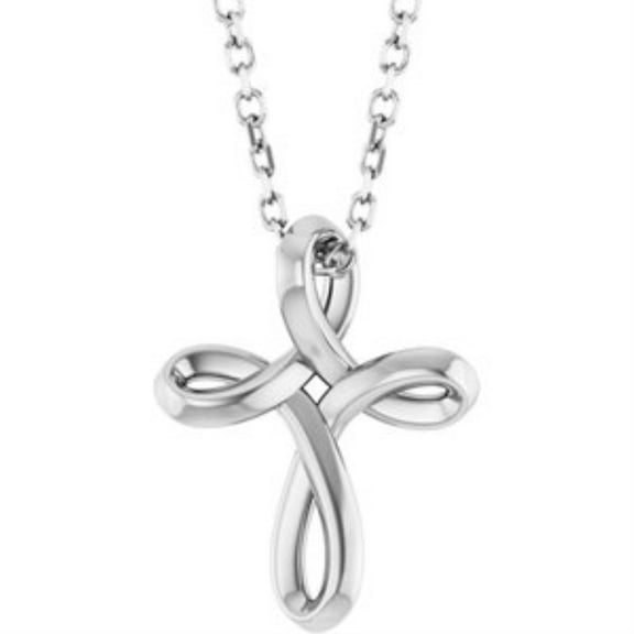 Auriga Fine Jewelry Mother's Day Gift 14k White Gold Freeform Cross 16-18" Necklace for Women
