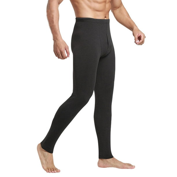 Men Thermal Leggings Velvet Thickened Elastic Solid Color Soft Winter Home  Inner Wear Warm Underwear Long Pants for Male Black Gray 