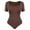 Brown, variant on MANIFIQUE Women Bodysuits Short Sleeve Square Neck Stretch Lounge Travel Bodysuits Plus Size Shapewear