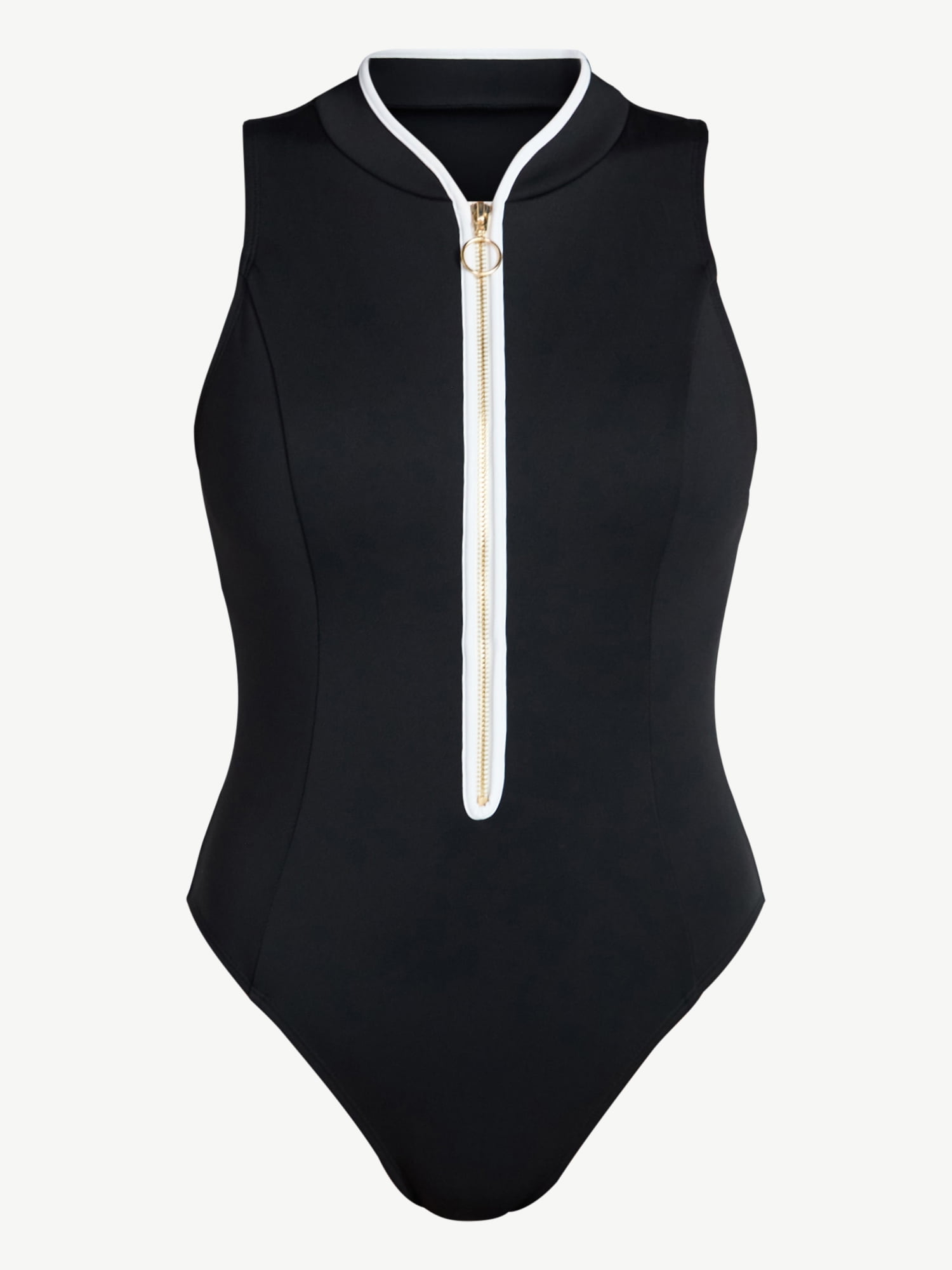 Time and Tru Women's and Women's Plus Size Zip Front Tank Rash Guard Swimsuit, Sizes XS-3X