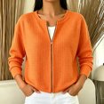 thumbnail image 4 of IUYRTFE Women's Waffle Knit Zip Up Cardigan Round Neck Long Sleeve Casual Jacket with Full Zipper Orange, 4 of 8