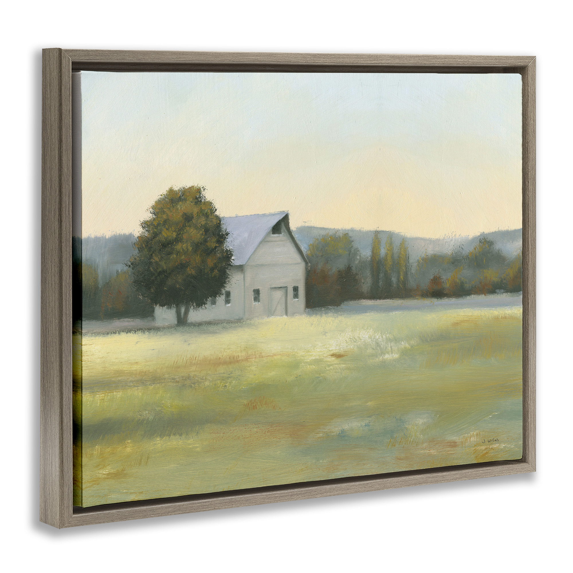 Stupell Industries Rural Countryside Cottage Landscape Painting Brown Floater Framed Canvas Art Print Wall Art, 31 x 25