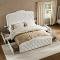 thumbnail image 3 of GUNAITO Queen Size Bed Frame with 4 Storage Drawers, Velvet Upholestered Platform Bed with Wingback Buttons Headboard and Bedside Storage Board, White, 3 of 11