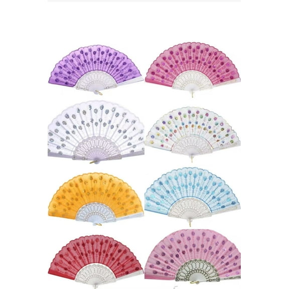 Set of 12 Multi Colored Hand Held Folding Fans w/Gift Bags for Party Favors, Party Decor