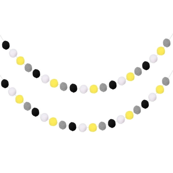 Uxcell 3pcs Pom Pom Garland 6.6 ft 30 Balls Colorful Felt Ball Garland for Wall Christmas Tree Decor Birthday Banner Easter Party Decorations, White, Black, Grey, Yellow