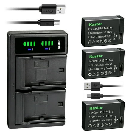 Kastar 3-Pack LP-E17H Pro Battery W/ Type-C Cable and AC Wall Charger Compatible with Canon KISS X8i KISS X9i Rebel SL2 EOS Rebel T6i EOS Rebel T6s EOS Rebel T7i EOS Rebel T8i EOS M3 Camera