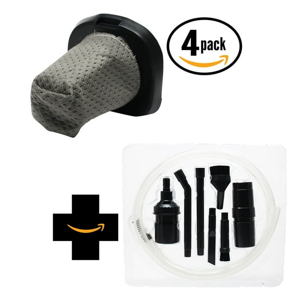 4-Pack Replacement Dirt Devil 083450 Vacuum Allergen Dust Cup Filter with 7-Piece Micro Vacuum Attachment Kit - Compatible Dirt Devil 2SV1102000, F25 Dust Cup Filter