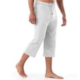 thumbnail image 5 of Men Elastic Drawstring Capri Pajama Pants, Solid Loose Wide Leg Below Knee Loungewear Sleep Bottoms with Front Pocket & Button Fly Size 3XL White, 5 of 8