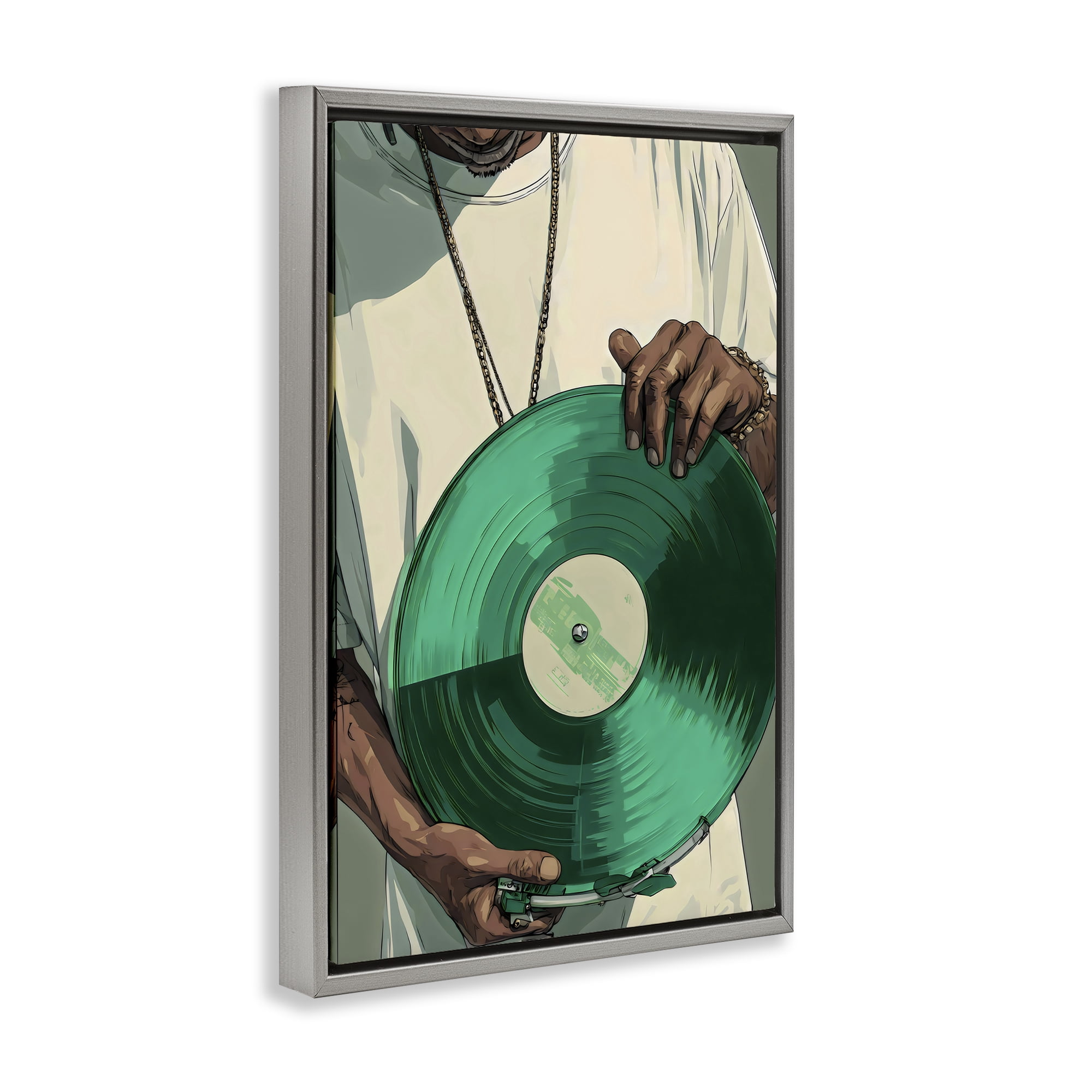 Stupell Industries Green Vinyl Record Portrait Gray Framed Floater Canvas Wall Art, design by Franklyn Gregory