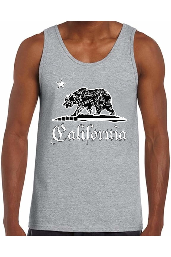 California Bandana Bear USA State Tank Top for Men - S M L XL 2XL California Graphic Tee - Best Patriotic Cali Outfit Tee Top Gift