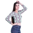 thumbnail image 2 of Moomaya Printed Crop Tops For Women Long Sleeve Elastic Hem Round Neck T Shirt, 2 of 4