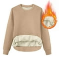 thumbnail image 6 of Women's Sherpa Lined Sweatshirts Warm Winter Fleece Crewneck Pullover Thermal Casual Soft Long Sleeve Thick Tops Khaki M, 6 of 8