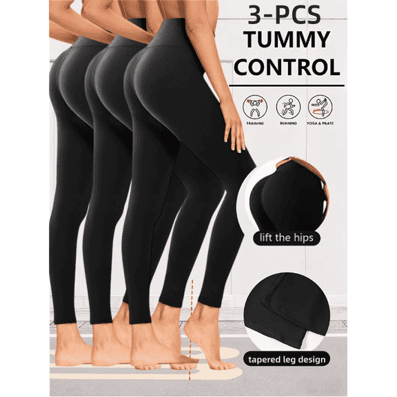 3 Pack Women High Waist Fleece Lined Yoga Leggings, Thermal Stretch Athletic Workout Pants