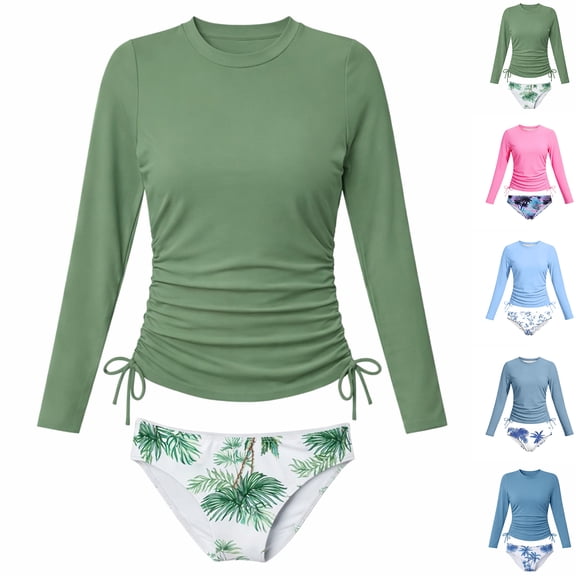 Bigetiay 2 Piece Swimsuit for Girls Long Sleeve Rash Guard Top with Swim Bottom Girls Bathing Suit 13-14Y