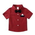 thumbnail image 6 of Boys Outfits Kids Gentleman Short Sleeve Striped Shirt Tops Suspender Shorts Bow Tie Baby Clothes Red 3 Years-4 Years, 6 of 7
