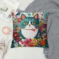 thumbnail image 2 of Patifu   Cat Throw Pillow Cushion Cover, Kitty Surrounded by Birds Flowers Ladybugs Inspirational Folk Theme, Decorative Square Accent Pillow Case,   Multicolor Seafoam 22x22in, 2 of 5