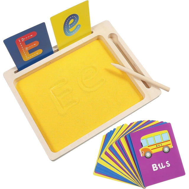 Montessori Letter Writing Set Sand Tray and Wooden Cards, Suitable for Classroom and Creative Drawin.,Multicolor