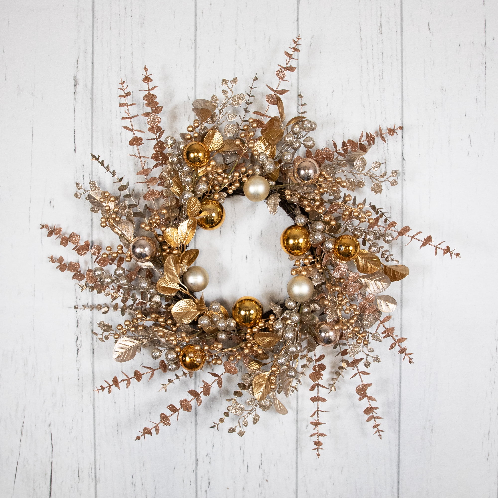 Ornaments Holly and Berries Artificial Christmas Wreath - 30" - Gold and Copper Tone
