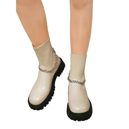 

Shakub Womens Pull On Knit Sock Ankle Boots Platform Chain Party Booties Winter Casual Outdoor Shoes