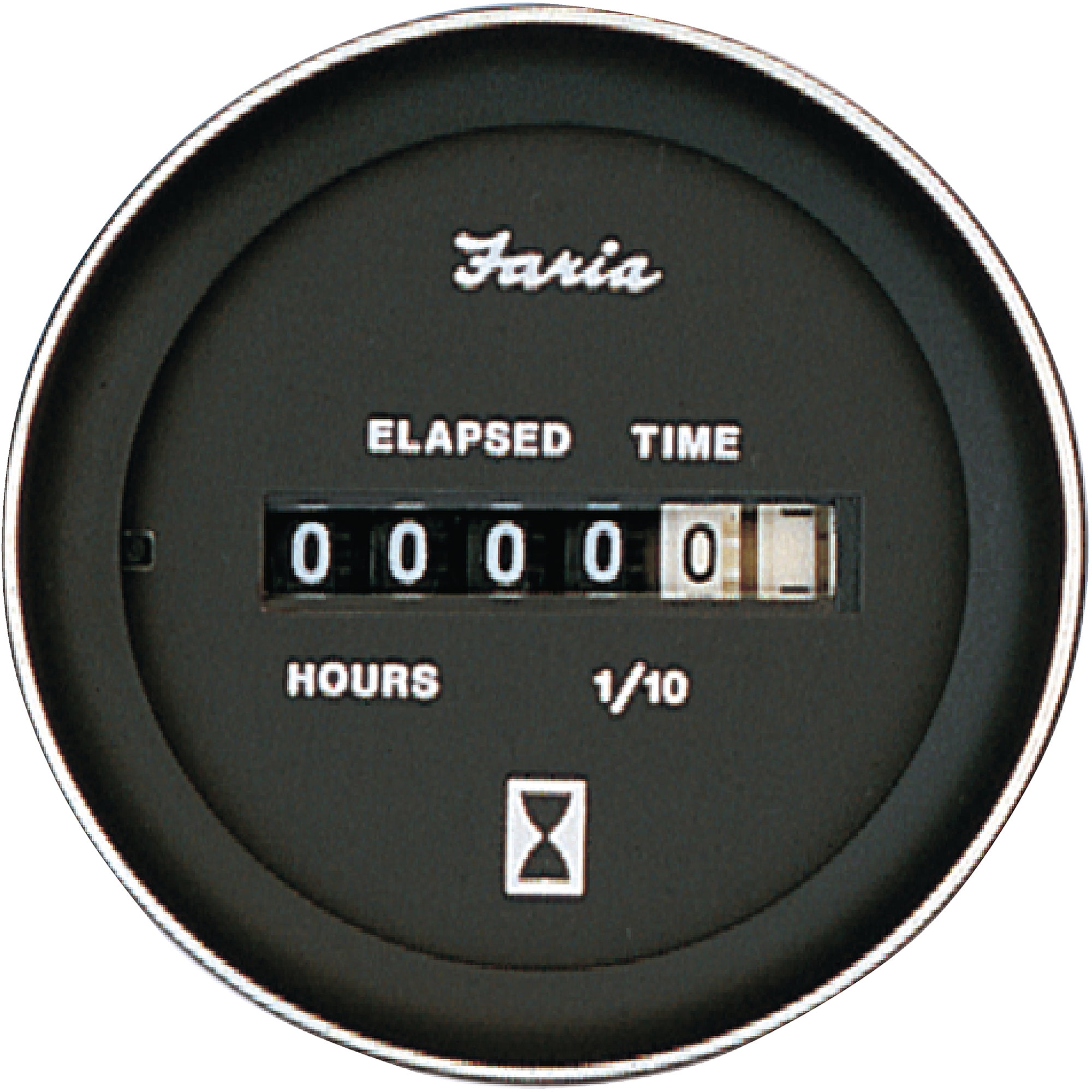 Faria Coral Black 2" Hourmeter Gauge, 10,000hours, 1232VDC