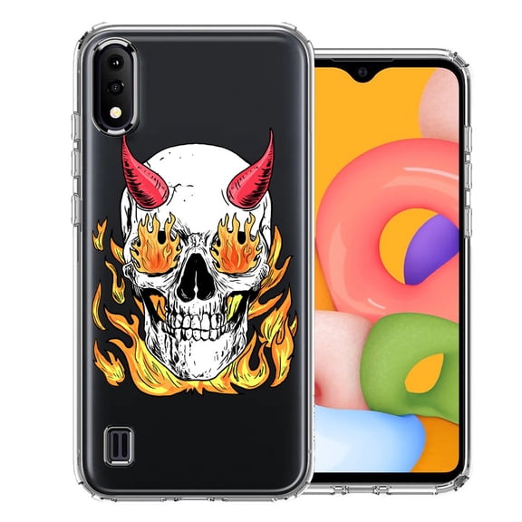 MUNDAZE For Samsung Galaxy A01 Flamming Devil Skull Design Double Layer Phone Case Cover