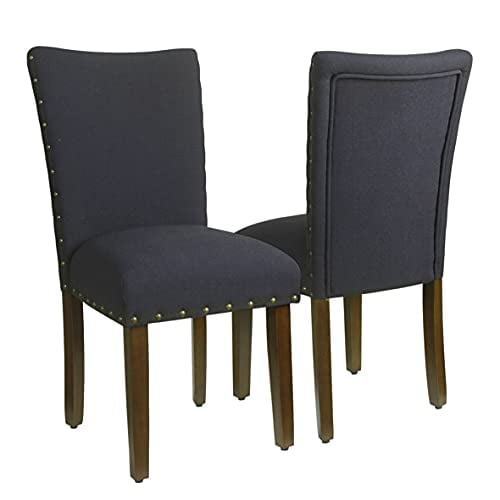 HomePop Chaise de Salle à Manger Classique Rembourrée avec Clous, Bleu Marine Profond (Ensemble de 2)