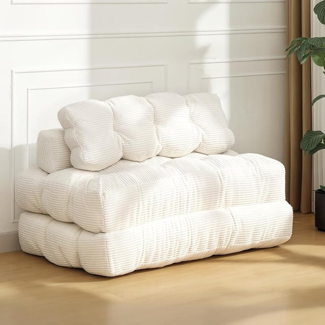 Folding sofa cama convertible sleeper chair con pillow foldable mattress foam couch para small-space sala de estar (beige)