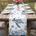 thumbnail image 4 of Blue Sea Turtles Table Runner 72 Inches, Coastal Ocean Sea Starfish Coral Shells Bed Runner Dresser Scarves Tabletop for Indoor Outdoor Parties/Ceremony/Banquet, 16" x 72", 4 of 9
