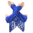 thumbnail image 5 of Xnihocha Women's Latin Dance Outfit Glittery Leotard with Metallic Tassel Gloves Tango Dancewear Royal Blue L, 5 of 7