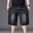 thumbnail image 2 of Cheytotty Mens Elastic Waist Denim Capri Shorts Casual Baggy Stretchy Jean Shorts Trendy Streetwear（Black/3XL）, 2 of 9
