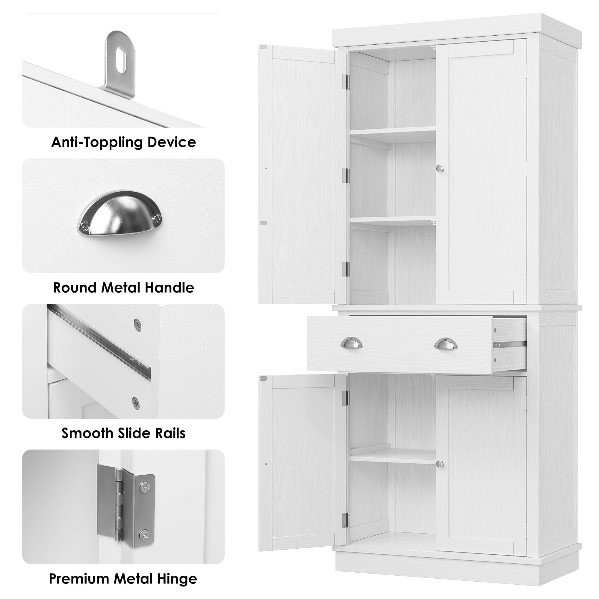 Homfa 72.4 Tall Kitchen Pantry with 4 Doors, Large Drawer Shelves Wood Pantry Storage Cabinet for (图5)